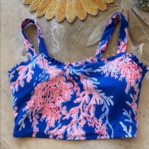 Lilly Pulitzer Zahara Ruffle Sports Bra Borealis Blue Swim On Over Size medium